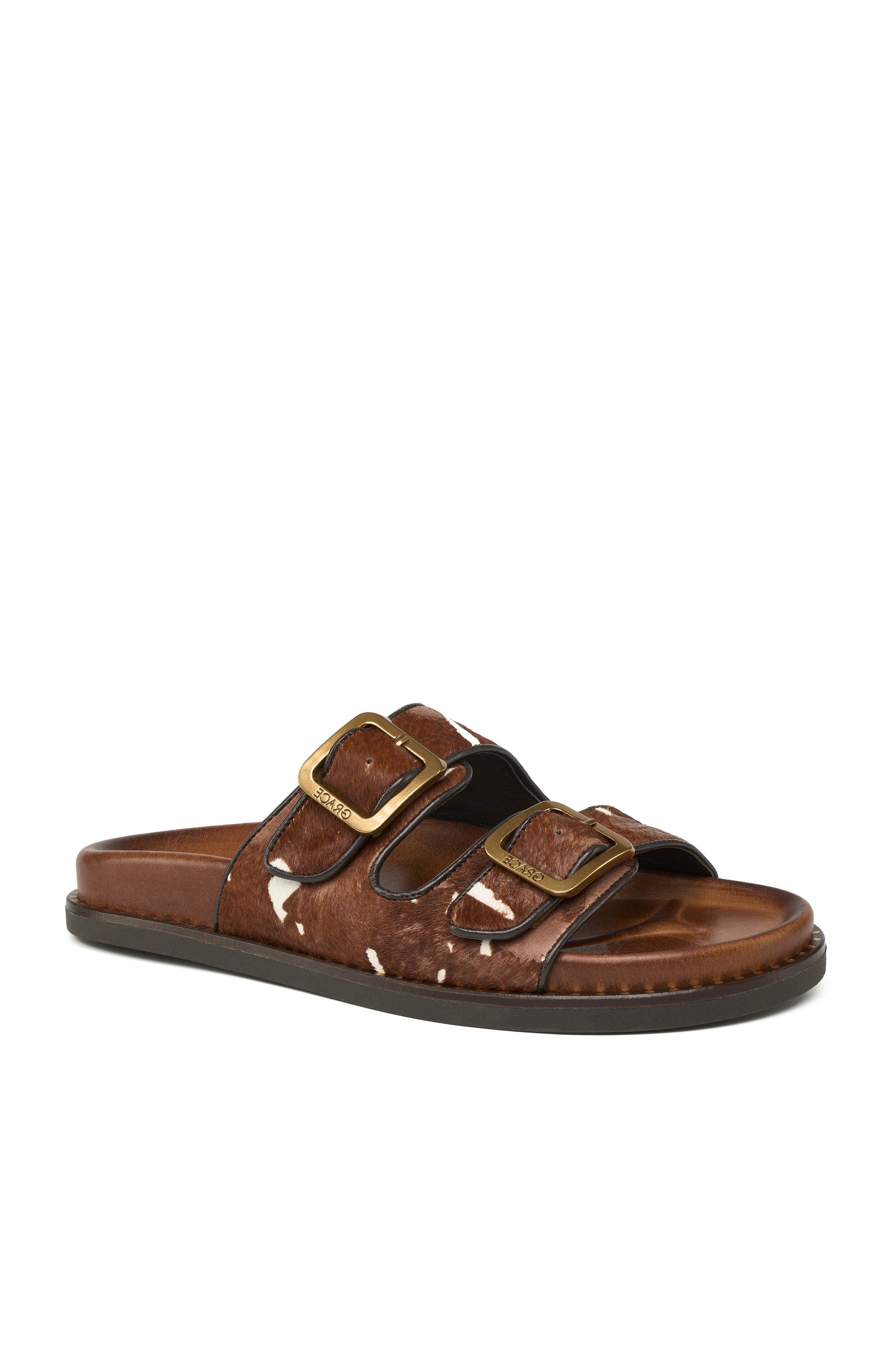 Grace Footwear Karpathos Pony Hair Slide Sandal, Main, color, Brown