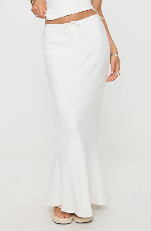 Mercer Low Rise Linen Blend Midi Skirt