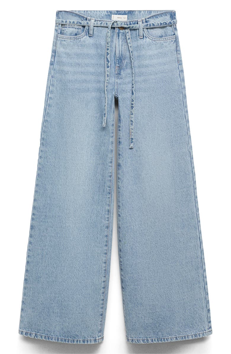 MANGO TEEN Low Rise Waist Tie Wide Leg Jeans, Alternate, color, Light Blue