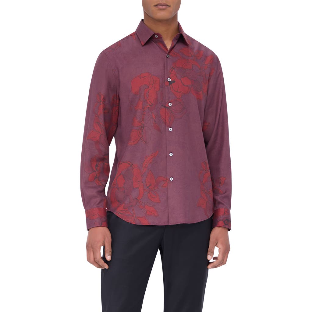 Bugatchi Julian Shaped Fit Print Button-Up Shirt in Cabernet