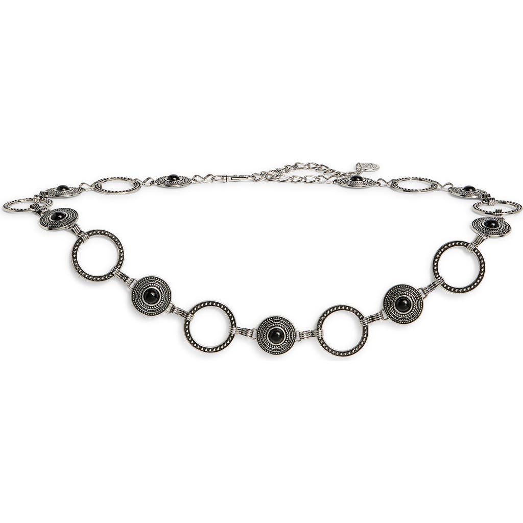 Vince Camuto Chain & Black Stone Belt In Silver