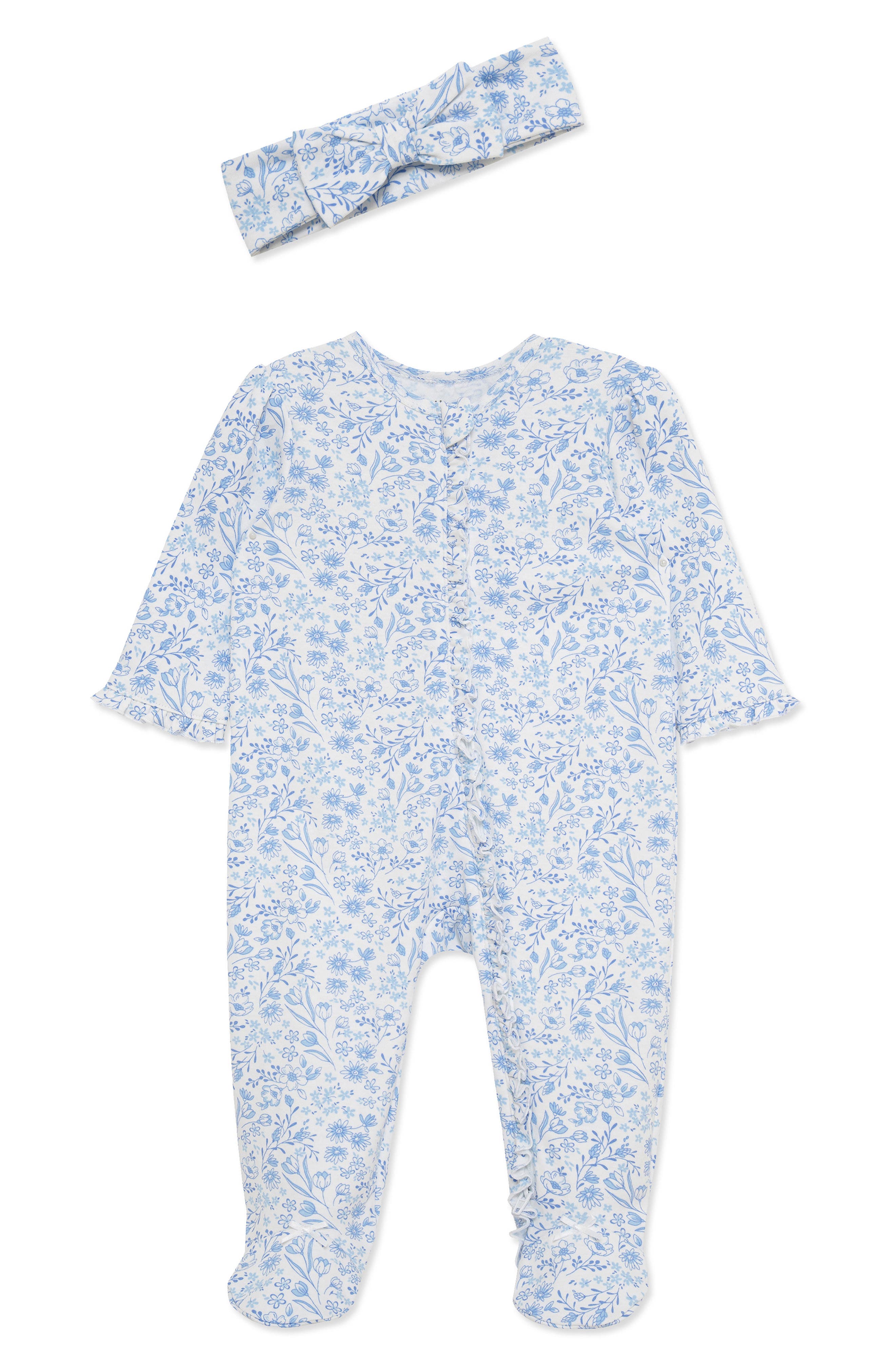 Little Me Floral Cotton Footie & Headband Set