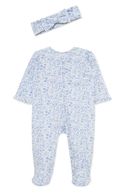 Floral Cotton Footie & Headband Set (Baby) (Nordstrom Exclusive)