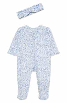Little Me Floral Cotton Footie & Headband Set