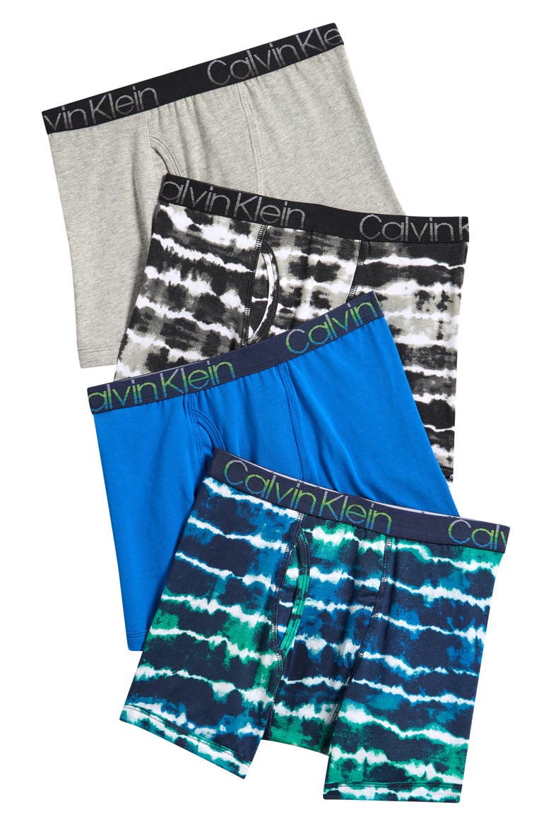 Kids' 4-Pack Assorted Stretch Cotton Boxer Briefs, Main, color, GREY/BLUE/TIE DYE