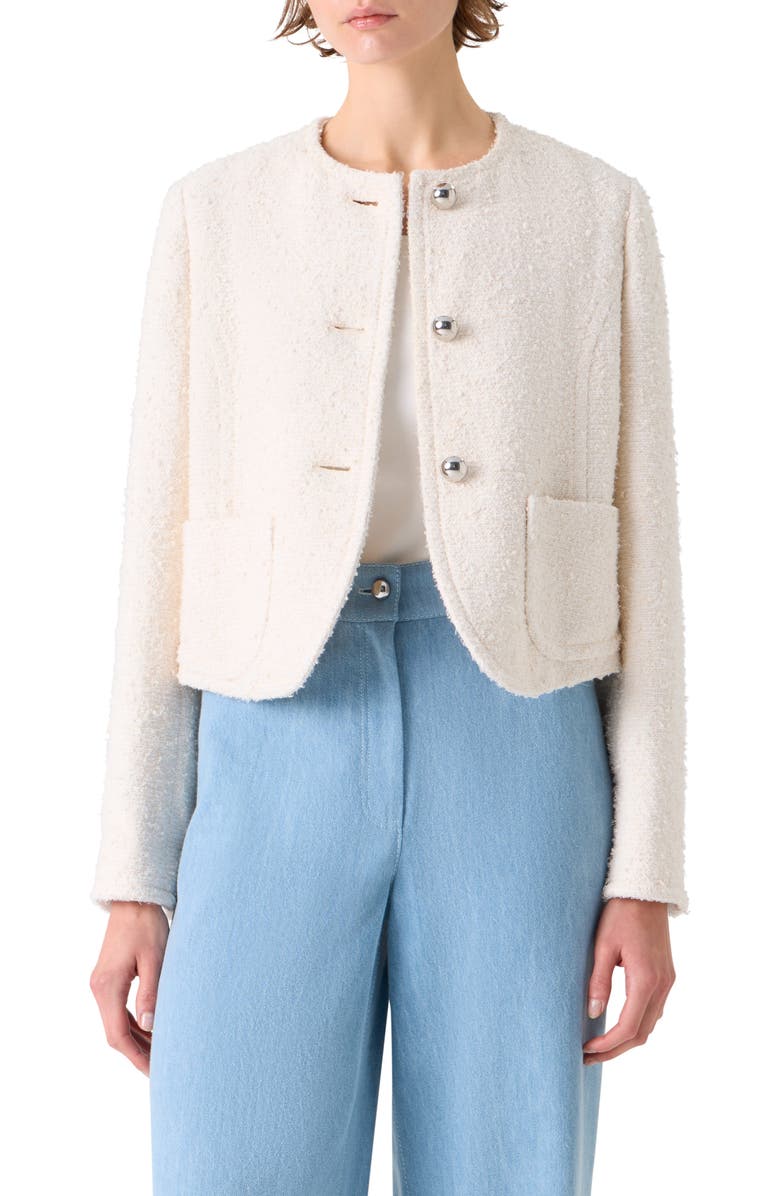 Akris punto Cotton Blend Bouclé Jacket, Main, color, Ivory