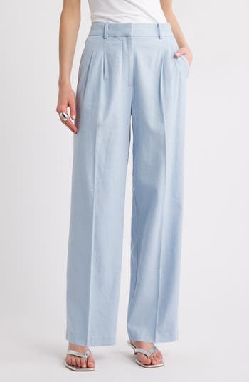 Open Edit Everyday Linen Blend Pants In Blue