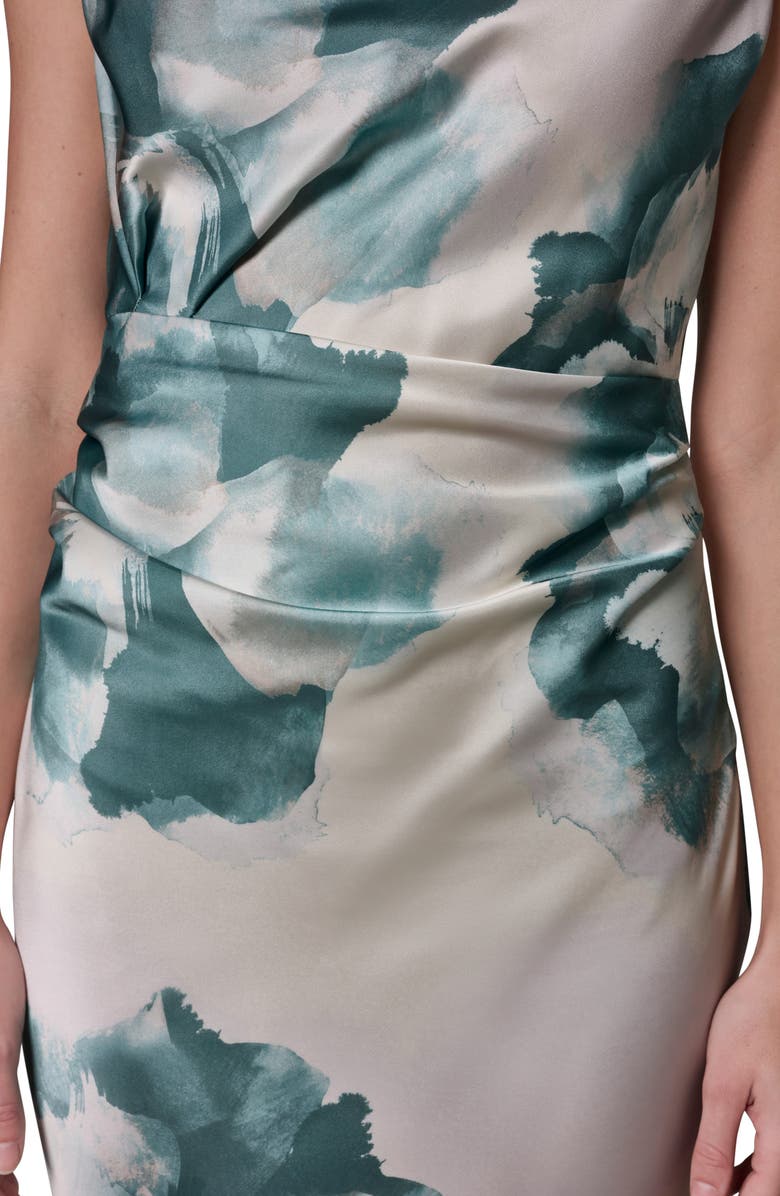 Donna Karan New York Water Lily Print One-Shoulder Gown, Alternate, color, Watrlily