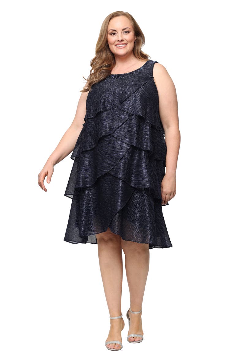 Tiered Ruffle Dress with Jacket, Alternate, color, NAVY