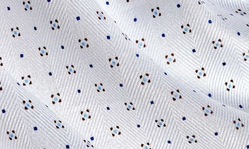 David Donahue Regular Fit Neat Print Cotton Herringbone Dress Shirt In White