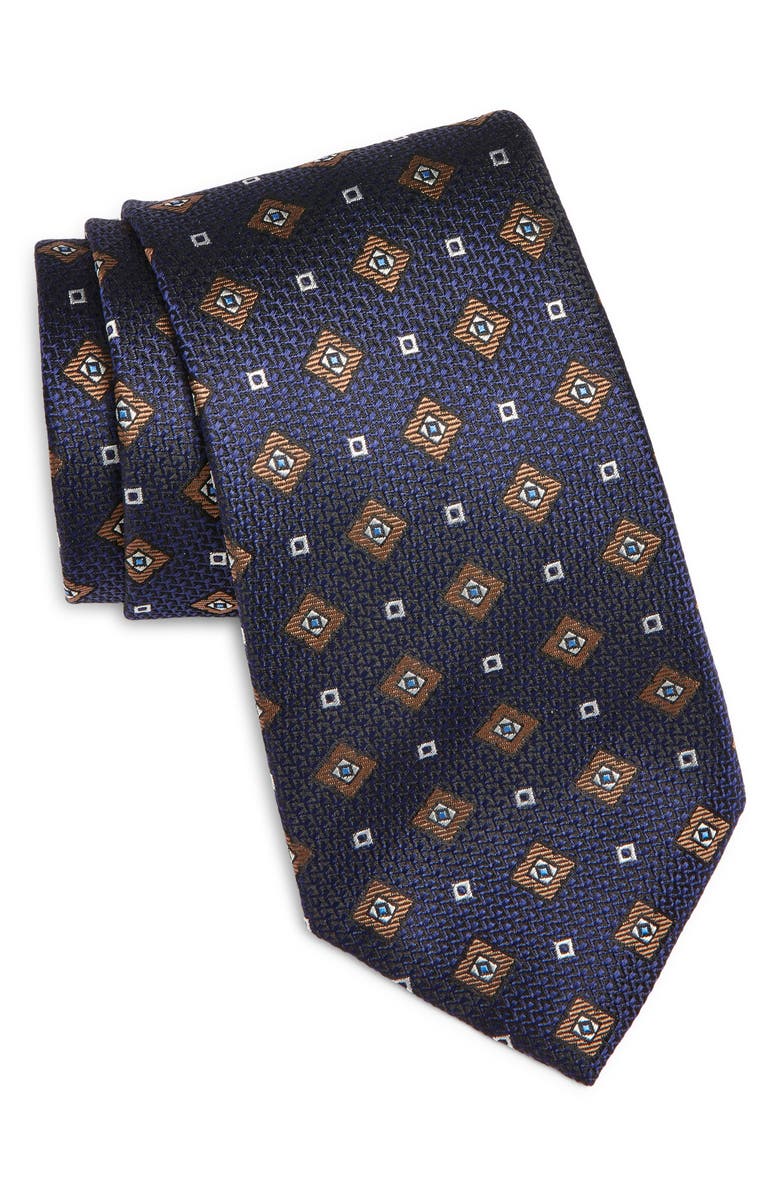 Canali Medallion Silk Tie, Main, color, Navy