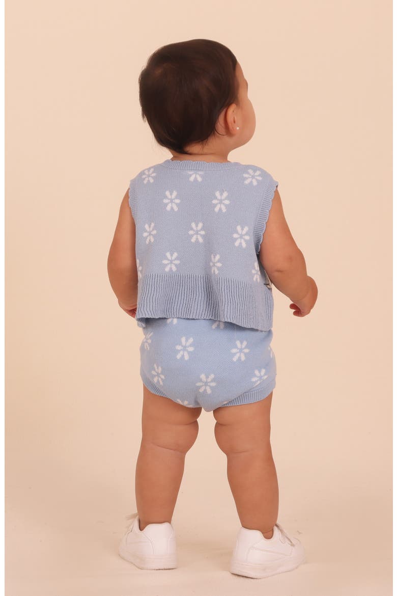 Flower Knit Top & Shorts Set, Alternate, color, BLUE