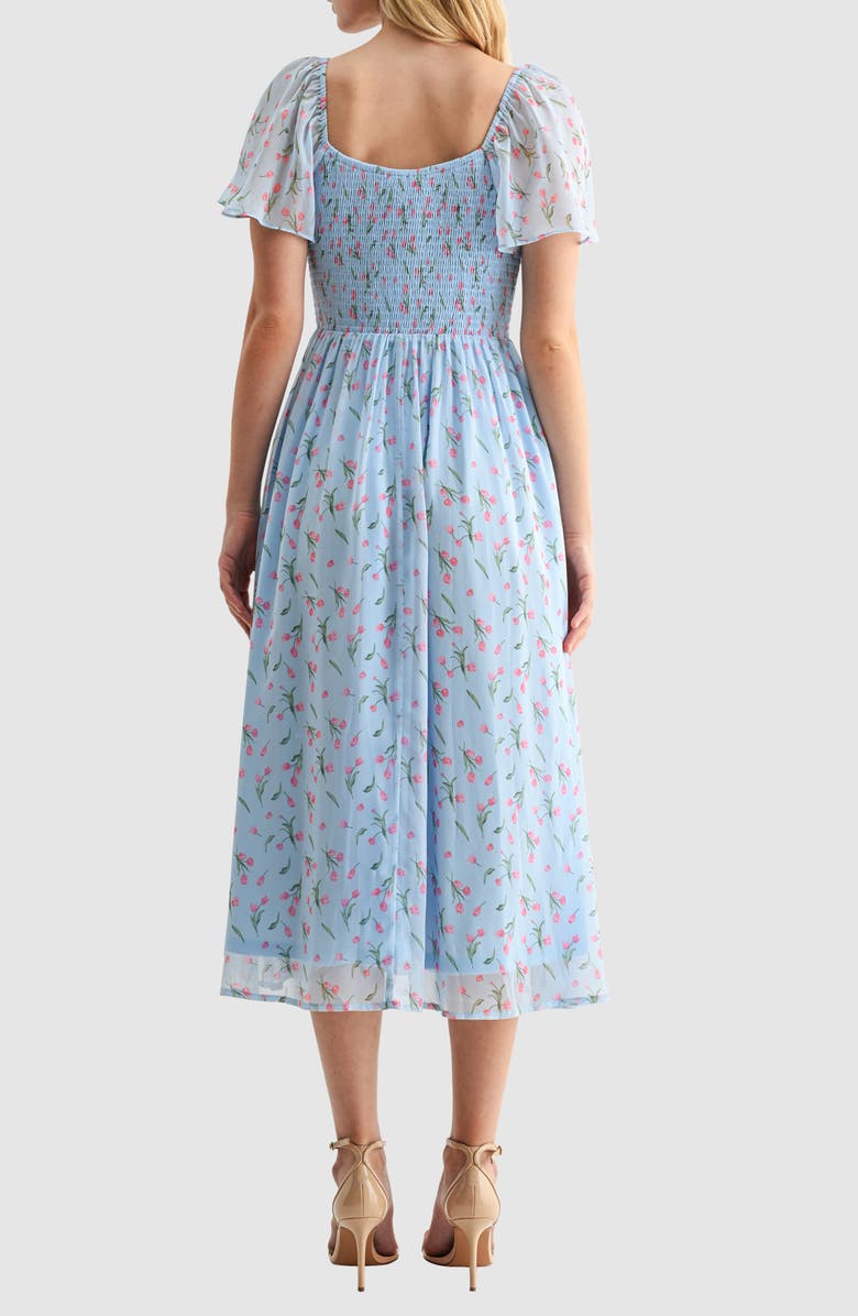 All in Favor Floral Butterfly Sleeve Midi Dress, Alternate, color, Light Blue Tulip