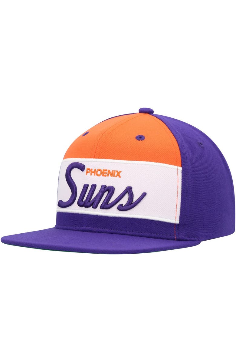 Mitchell & Ness Men's Mitchell & Ness White/Purple Phoenix Suns Retro Sport Color Block Script Snapback Hat, Alternate, color, 