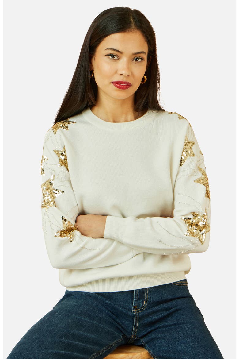 Sequin Star Sleeves Jumper, Alternate, color, White