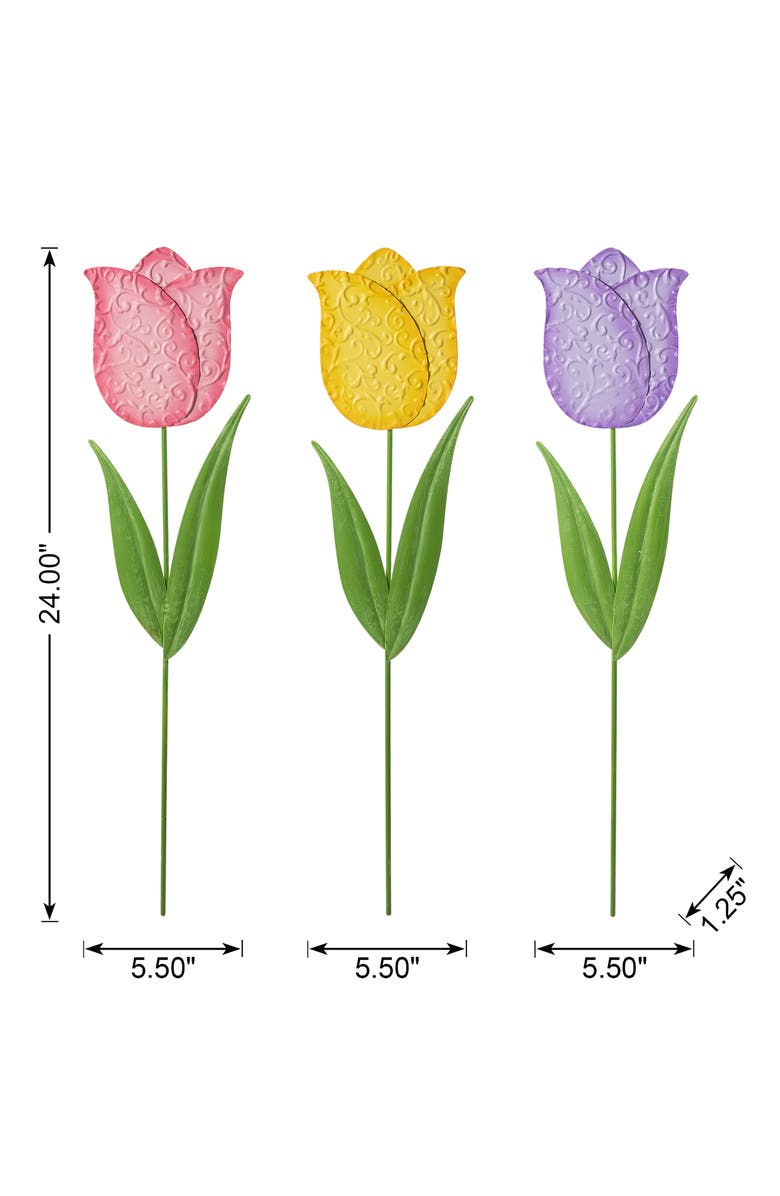 Glitzhome Set of 3 Easter Metal Tulips Yard Stake, Alternate, color, Yellow