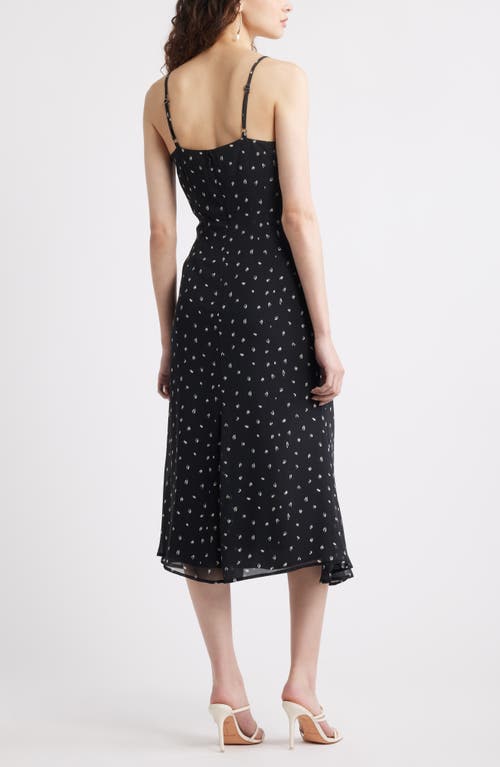 Chelsea28 Gathered V-neck Midi Dress In Black- Ivory Confetti Dot