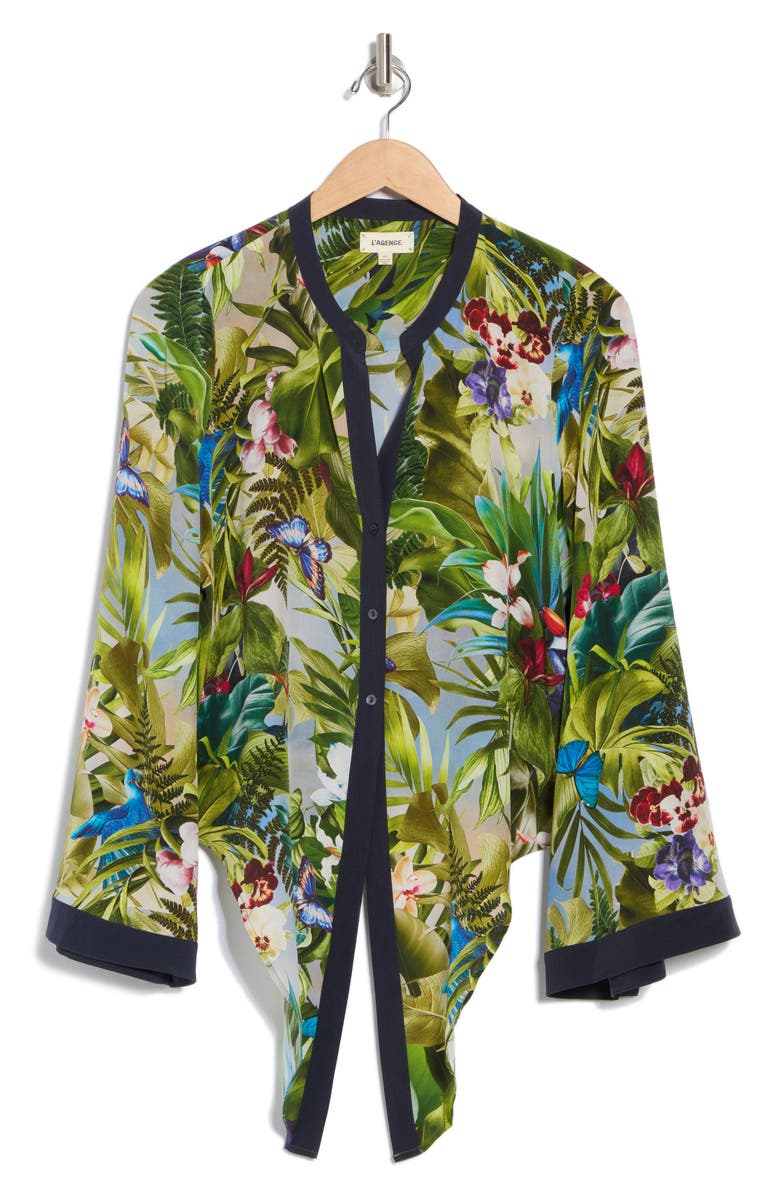 L'AGENCE Charlize Bell Sleeve Tie Front Silk Top, Alternate, color,