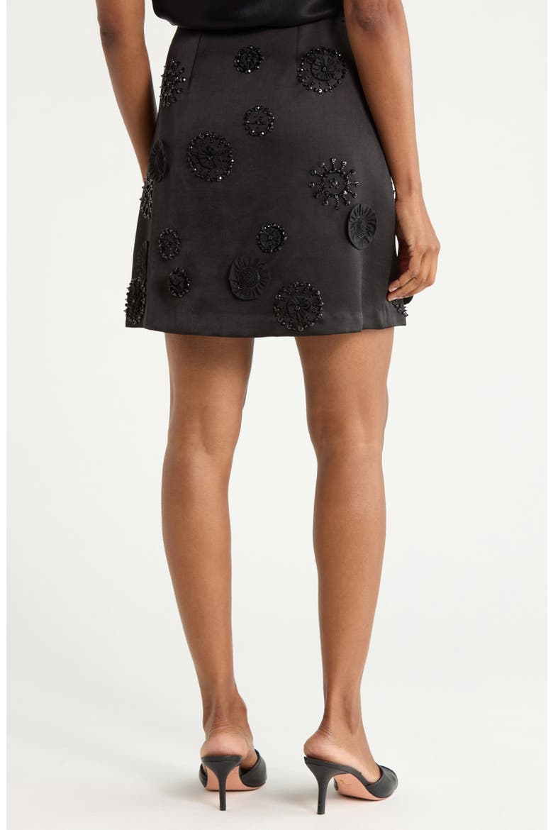 Abrielle Beaded Satin Miniskirt, Alternate, color, BLACK