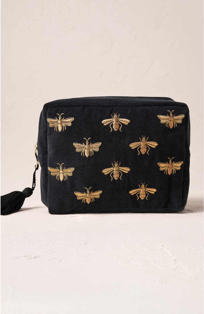Elizabeth Scarlett Honey Bee Velvet Wash Bag, Main, color, Charcoal