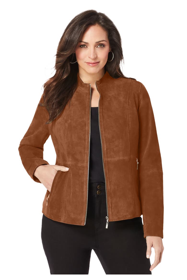 Suede Zip-Front Jacket, Main, color, COGNAC