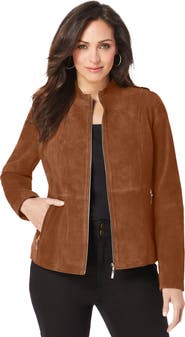 Jessica London Suede Zip-Front Jacket