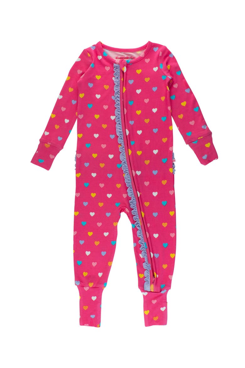 SoftSnooze Baby Girls Ruffle One Piece Convertible Pajamas, Main, color, Colorful Hearts