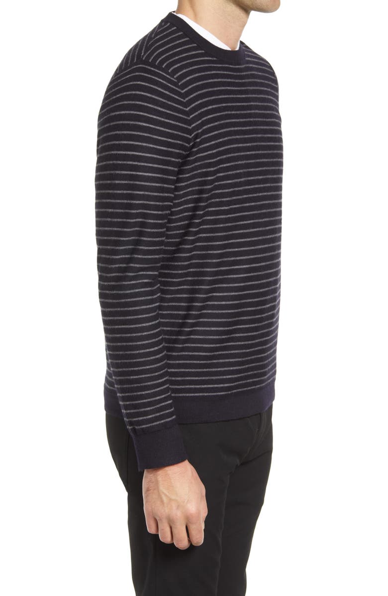 Nordstrom Men's Tech-Smart Stripe Merino Wool Blend Sweater, Alternate, color, Navy Grey Reverse Stripe