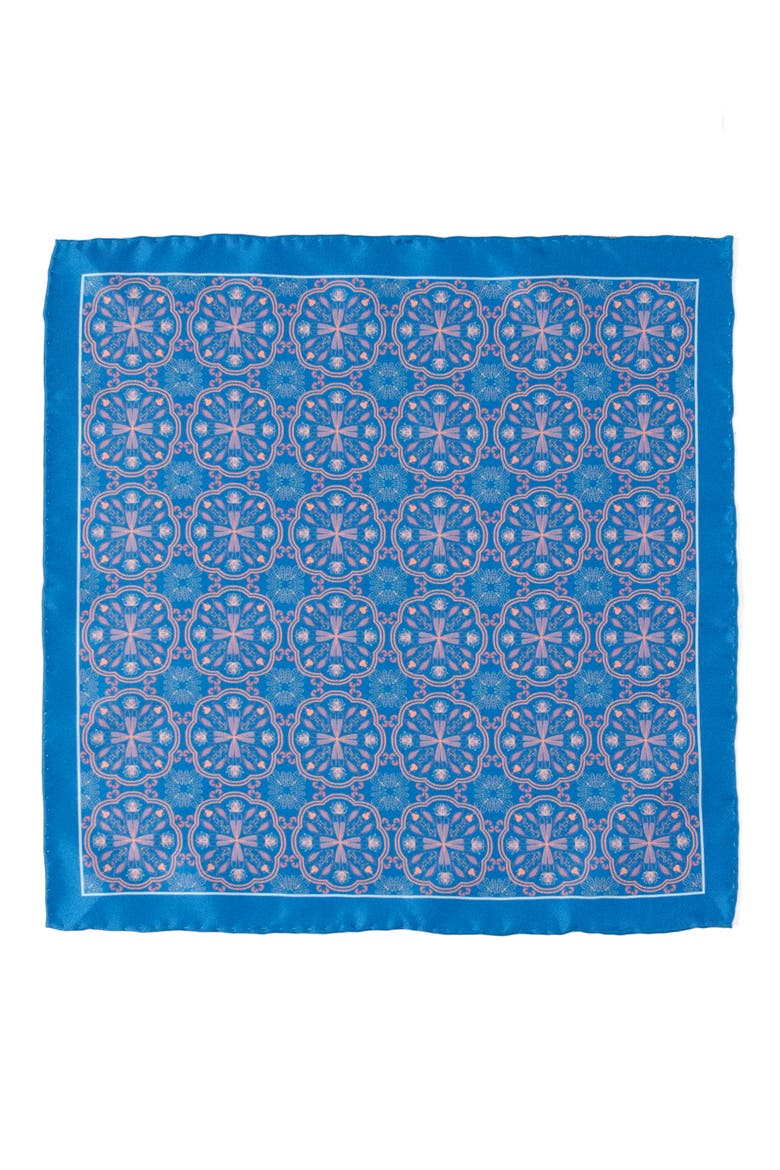Medallion Print Silk Pocket Square, Alternate, color, BLUE
