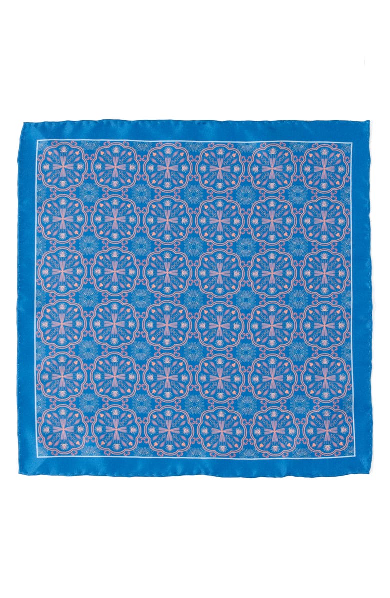 Cufflinks, Inc. Medallion Print Silk Pocket Square, Alternate, color, Blue