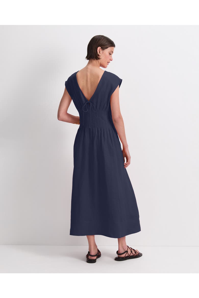 Ariana Pintuck Linen Dress, Alternate, color, Navy