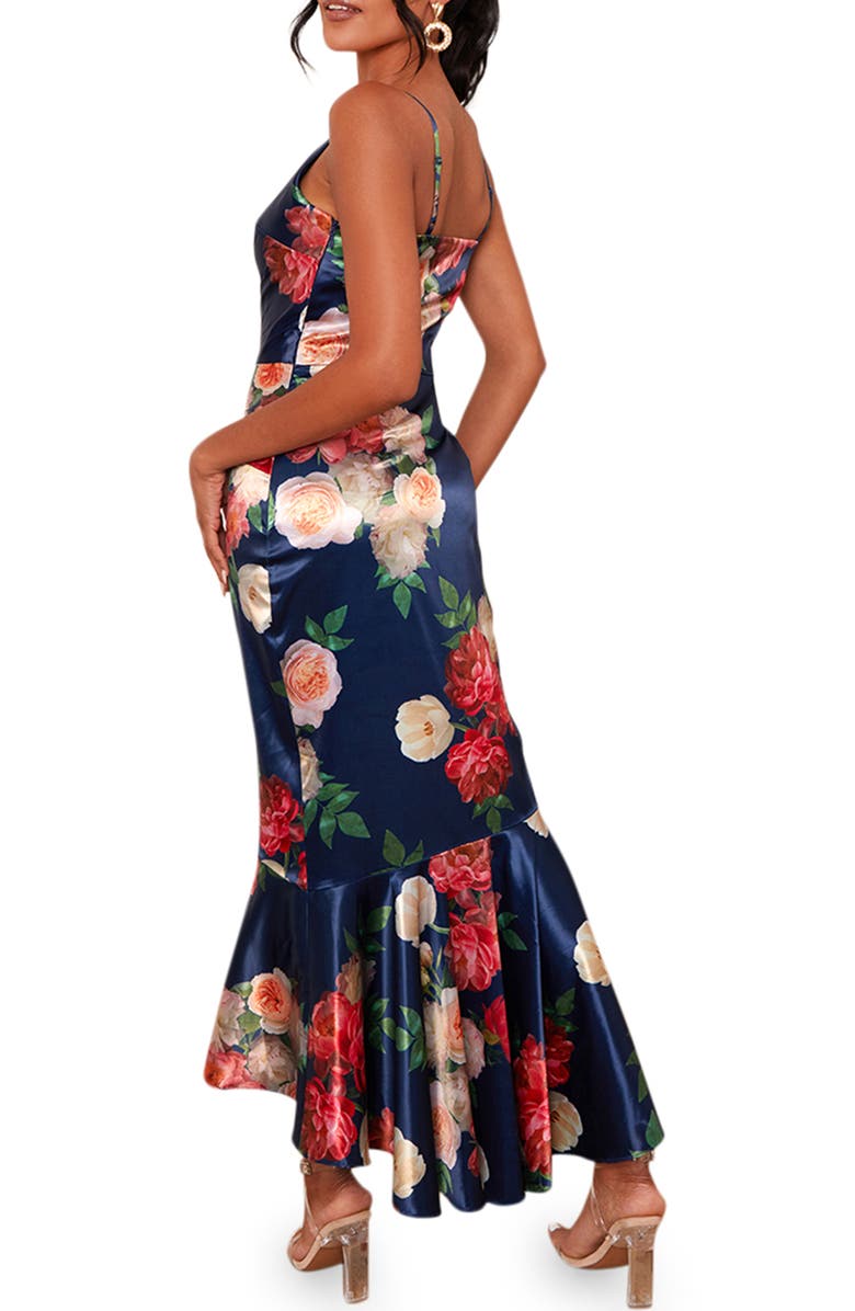 Chi Chi London Floral High-Low Satin Midi Dress, Alternate, color,