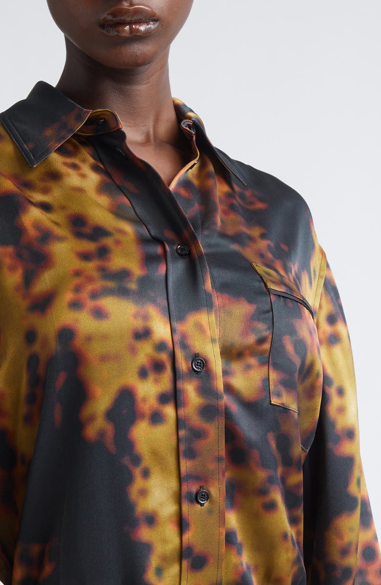 Victoria Beckham Piped Satin Button-Up Pajama Shirt, Alternate, color, Olive Brown