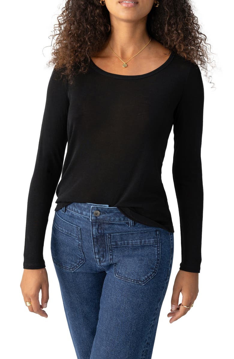 Sanctuary Keep It Simple Long Sleeve Lyocell & Wool T-Shirt, Main, color, 