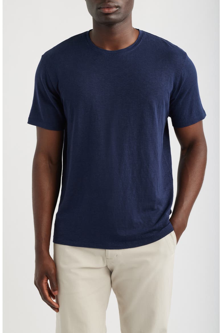 Bryce Crewneck Stretch Linen T-Shirt, Main, color, DEEP NAVY