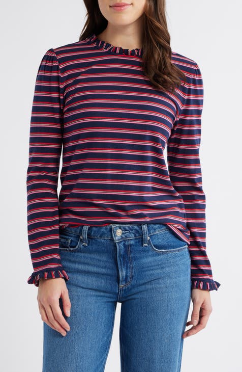 Women's hot blue striped long-sleeved top