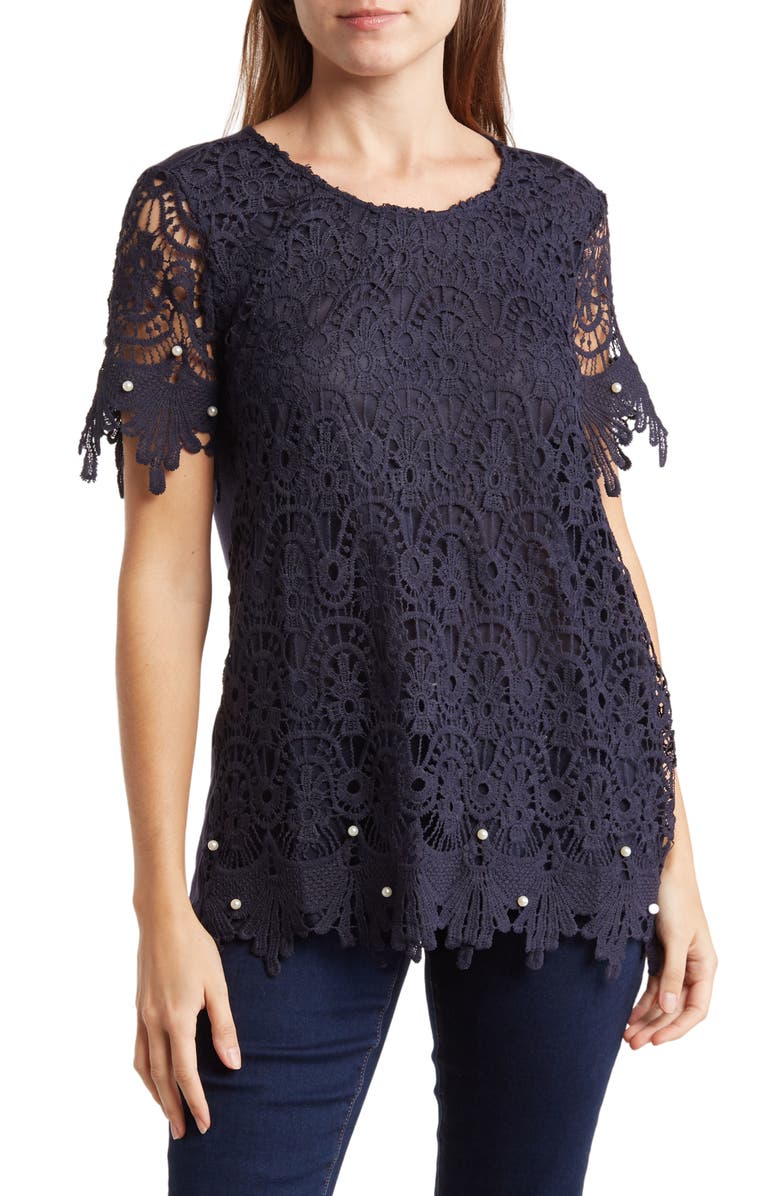 Forgotten Grace Crochet Lace Short Sleeve Top, Main, color, 