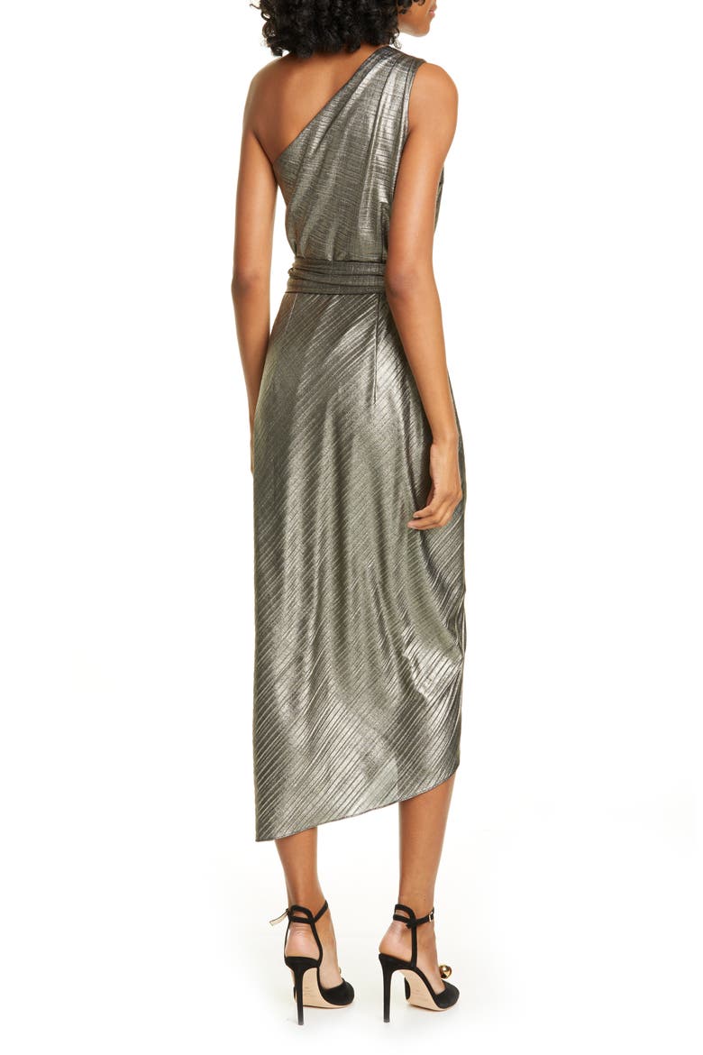 Gabria One-Shoulder Midi Cocktail Dress, Alternate, color, GOLD