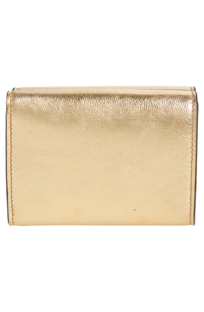 Versace Logo Metallic Leather Trifold Wallet, Alternate, color, Mekong Gold Versace