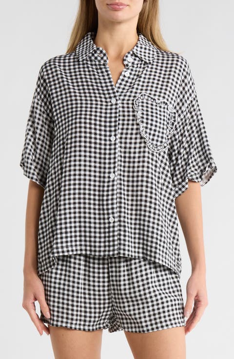 Heart Patch Cabana Button-Up Shirt & Shorts Cover-Up Set