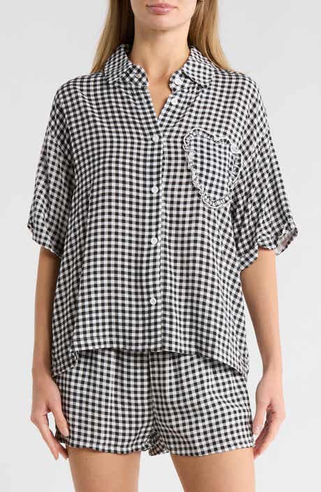 Betsey Johnson Heart Patch Cabana Button-Up Shirt & Shorts Cover-Up Set