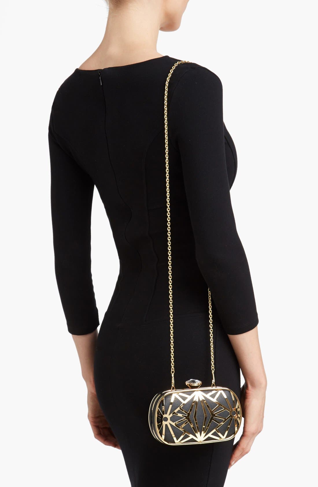 Natasha Couture 'Deco' Clutch, Alternate, color, BLACK