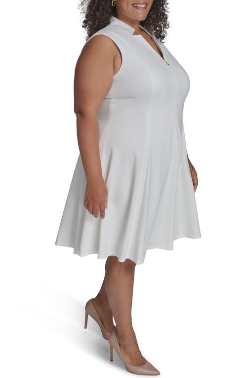 Calvin Klein Logo Zip Scuba Crepe Dress In Cream