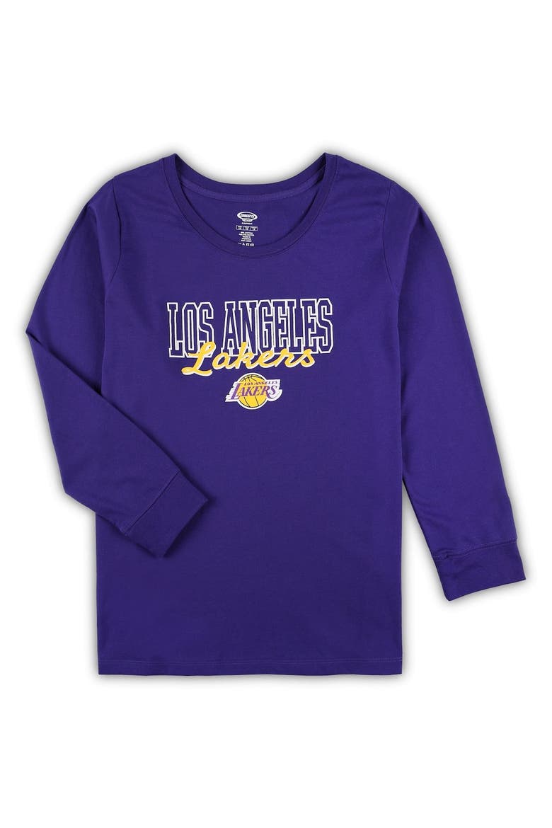 Women's Concepts Sport Purple/Heather Gray Los Angeles Lakers Plus Size Long Sleeve T-Shirt and Shorts Sleep Set, Alternate, color, Purple