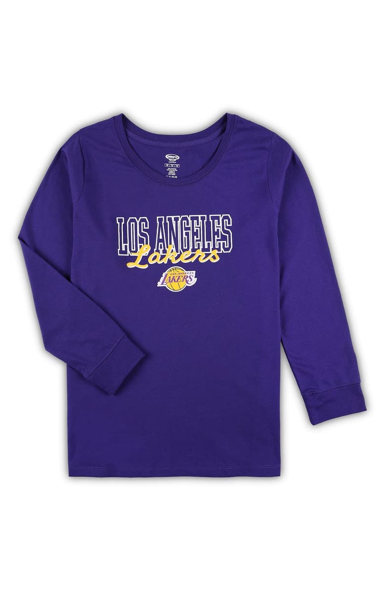 CONCEPTS SPORT Women's Concepts Sport Purple/Heather Gray Los Angeles Lakers Plus Size Long Sleeve T-Shirt and Shorts Sleep Set, Alternate, color, Purple