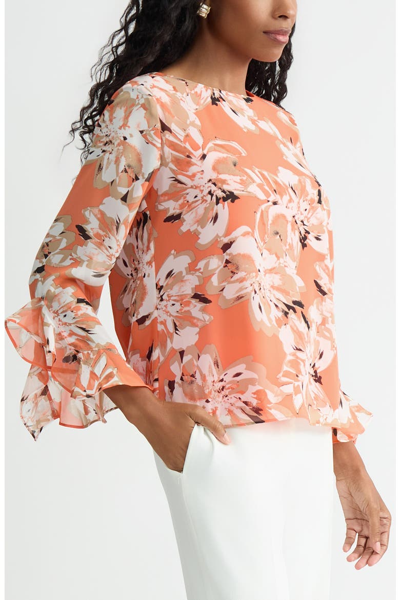 Print Ruffle Sleeve Top, Alternate, color, MANDARIN MULTI