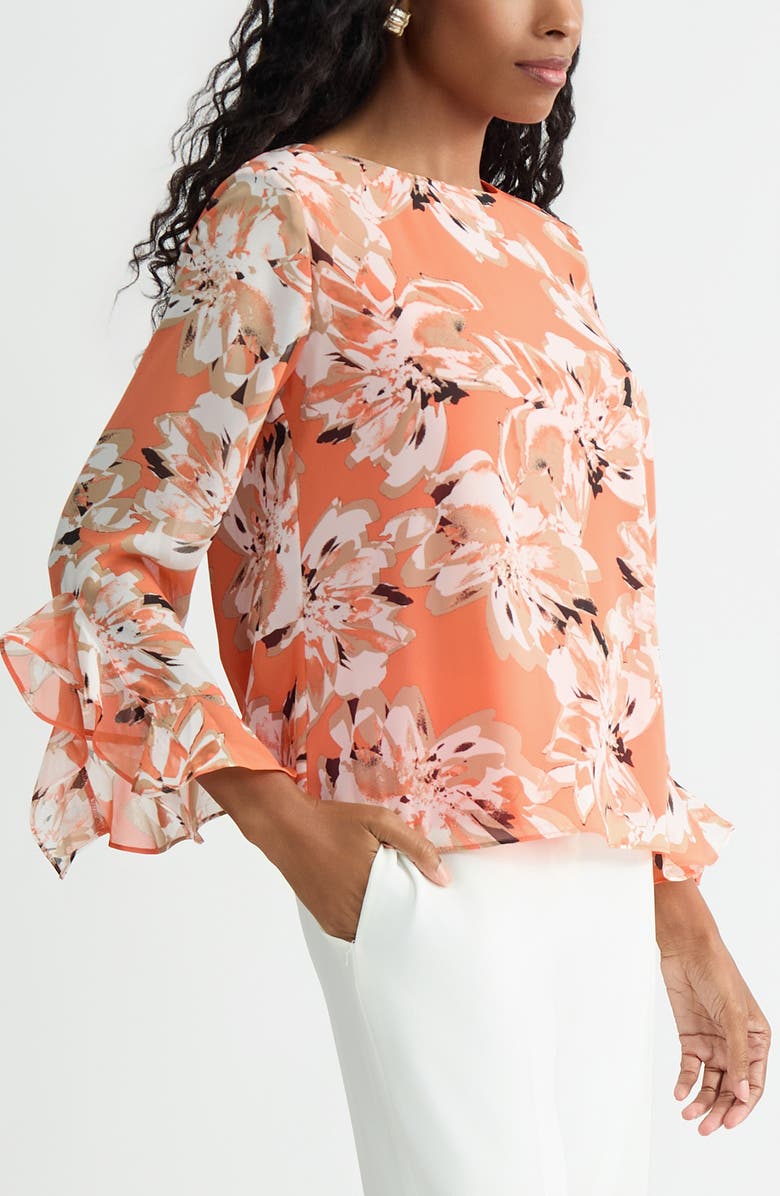 KASPER Print Ruffle Sleeve Top, Alternate, color,