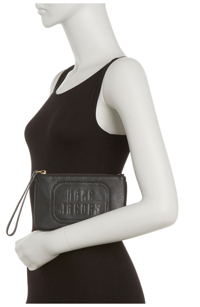 Marc Jacobs The Retro Logo Embossed Leather Wristlet, Alternate, color, 