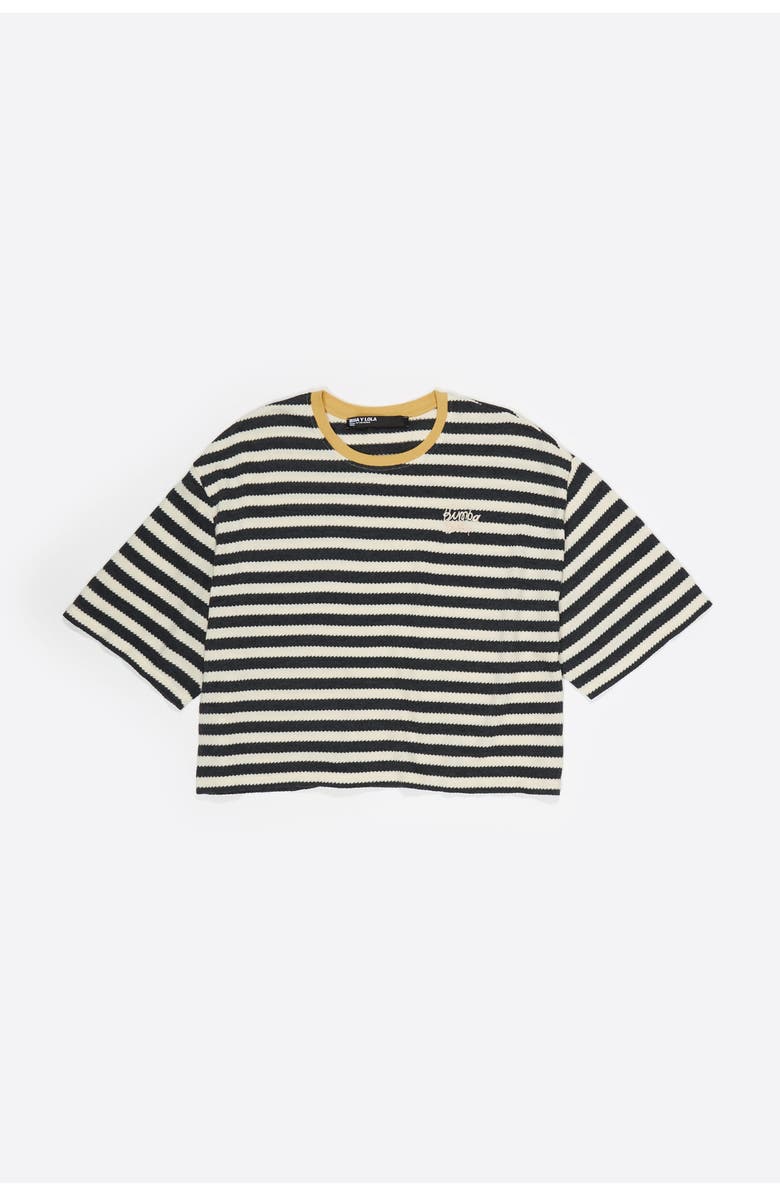 Bimba y Lola Striped Boxy Cotton T-Shirt, Alternate, color, Black