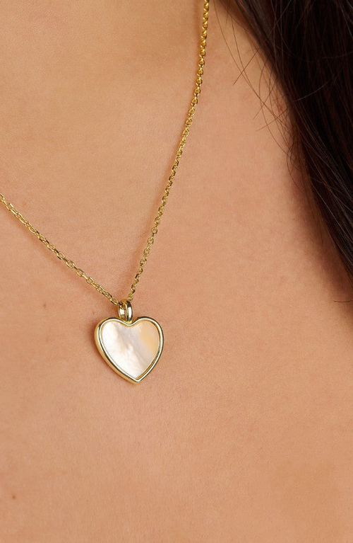 Little Sky Stone Mop Heart Charm Necklace In Gold/off-white
